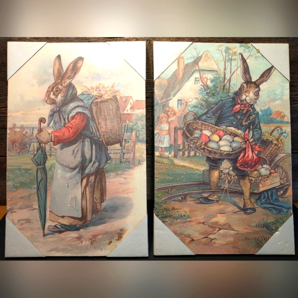 Pair of BETHANY LOWE Easter prints on canvas